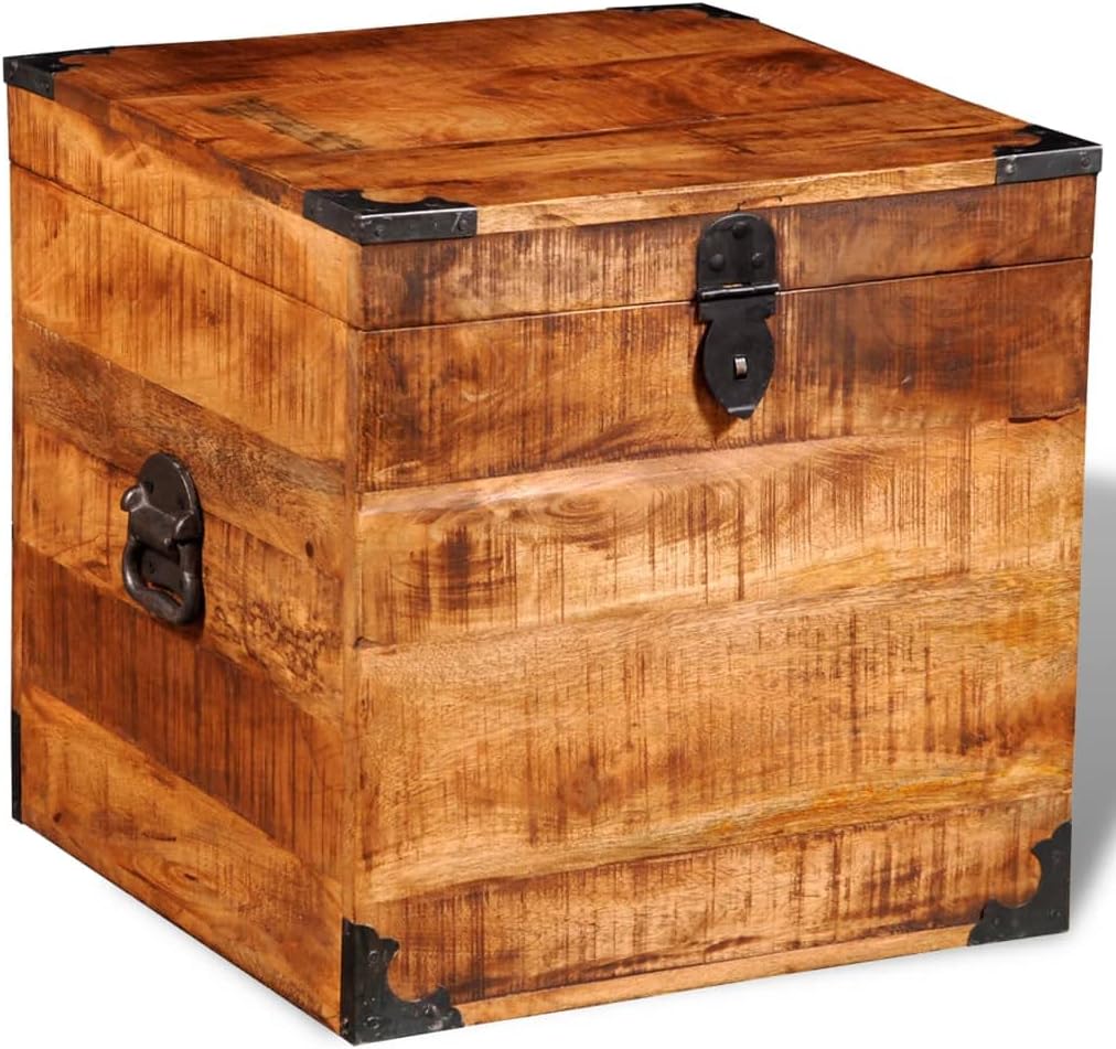 Storage Chest CubicTreasure Chest,Storage Chest,Wooden Chest Box,Purely Handmade,Solid Wood With Wax Coated Finish,for Home,Living Room,Bedroom, Rough Mango Wood