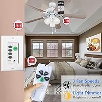 Vista 4 de Nexete Universal Ceiling Fan Remote Control Kit,Wall Remote Switch & Hand Hole Remote with a Receiver,Dip Switch with Adjustable 3 Speed, Light
