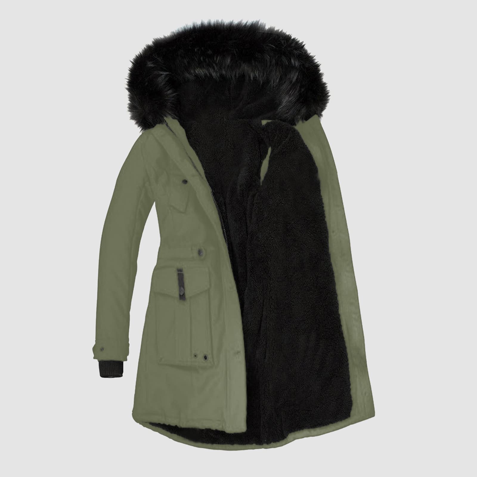 DeaAmyGline Winterjacke Damen Lang Winter Jacke Mantel Parka mit Fellkapuze Fleece Gefüttert Verdicken Warme Plüsch Futter Wintermantel Winterparka Fleecejacke Baumwolljacke Kapuzenjacke Daunenjacke
