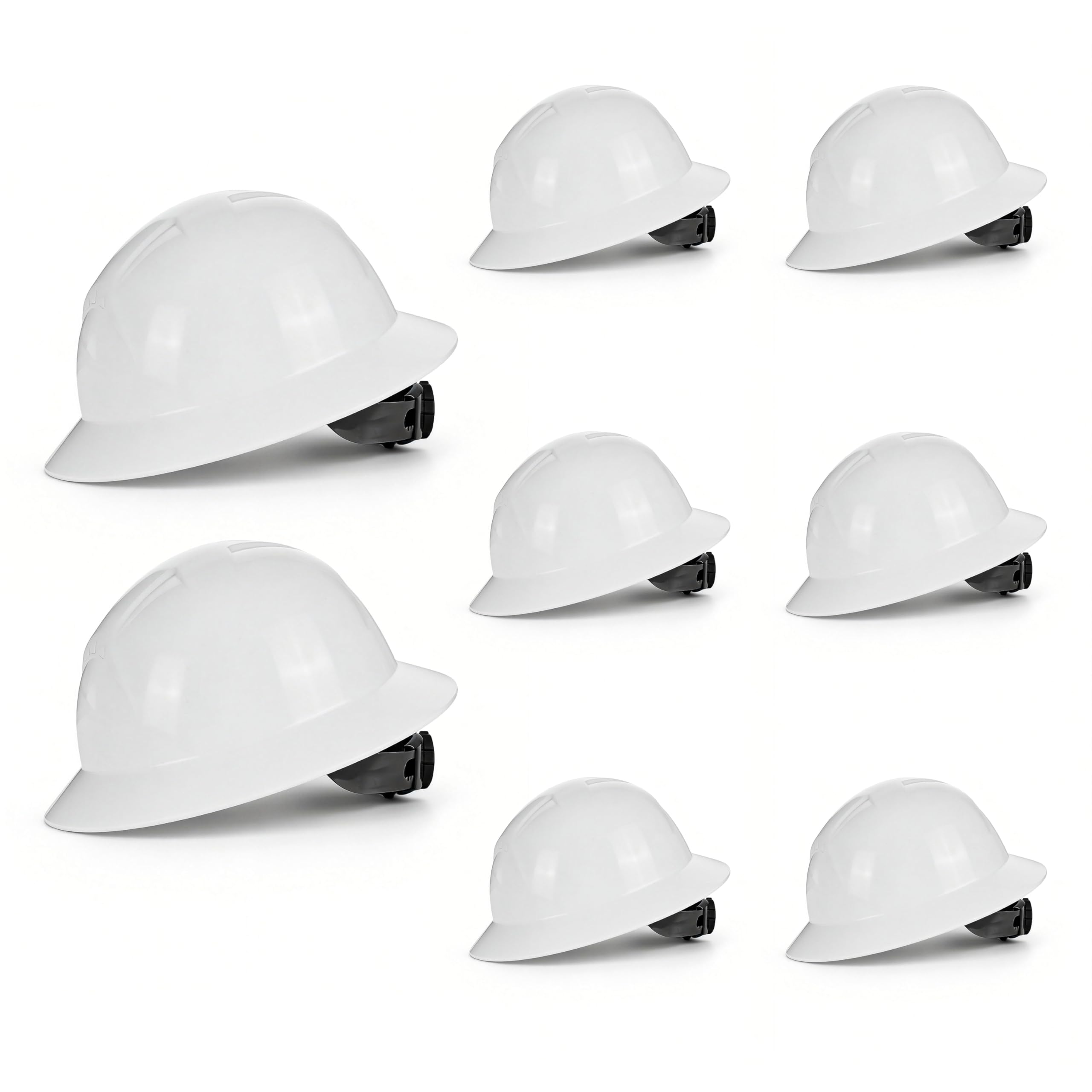 Paquete de 8 Sombreros Duros Blancos Ajustables de ala Completa con suspensión de trinquete, Carcasa de Polietileno de Alta Densidad, protección cómoda y Duradera, Casco de Seguridad para Hombres y