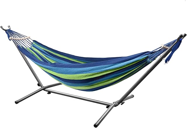 LIVINGbasics 9Ft Double hamac avec support en acier de barre d'écartement pour Travel Beach Yard Camping extérieur (Hammock avec support)