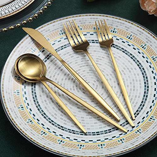 Matte Gold Silverware Set 40 Pieces, Stainless Steel Golden Flatware Set, Titanium Plating Cutlery Set, Matte Gold Utensil Sets, Service Set for 8 (Matte Golden) - Thumbnail 3