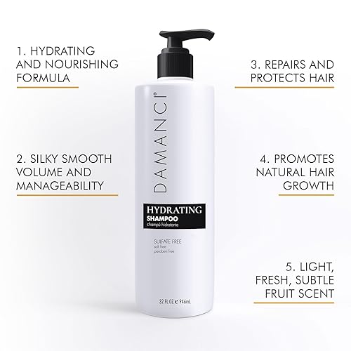 Miniatura 2 de DAMANCI Champú hidratante sin sal, parabenos y sulfato, sin sulfato de queratina, restaura el cabello y elimina el encrespamiento, con colágeno,