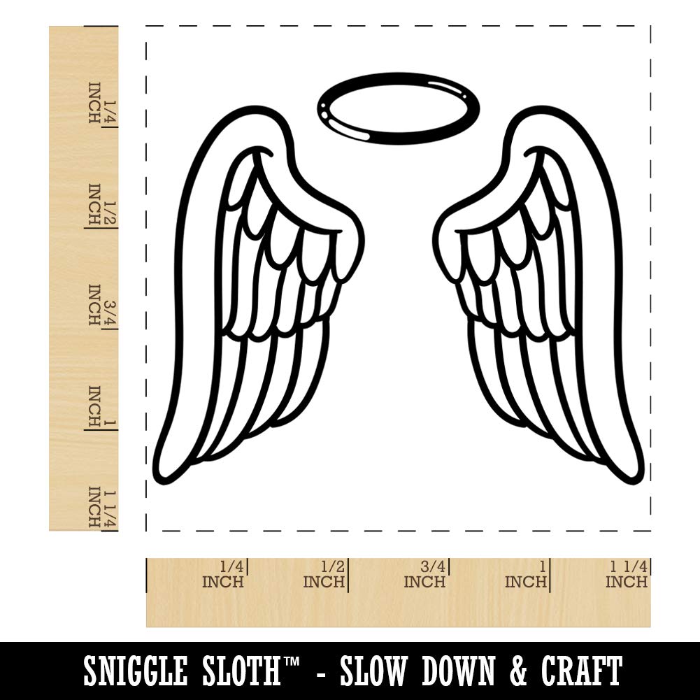 Angel Wings with Halo Square Rubber Stamp for Stamping Crafting - 1.25in Small