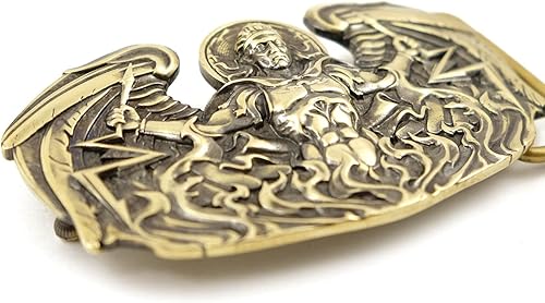 Miniatura 3 de Archangel Uriel belt buckle, Saint Uriel Auriel Christian accessory, St. Archangel solid brass belt buckle for casual 1.5" or 1.8" belts