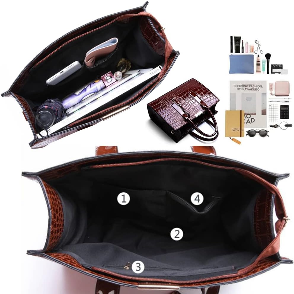 Top-handle Handbags Purse Women Crocodile Pattern Satchel Pu Leather Shoulder Bag Tote - Image 7