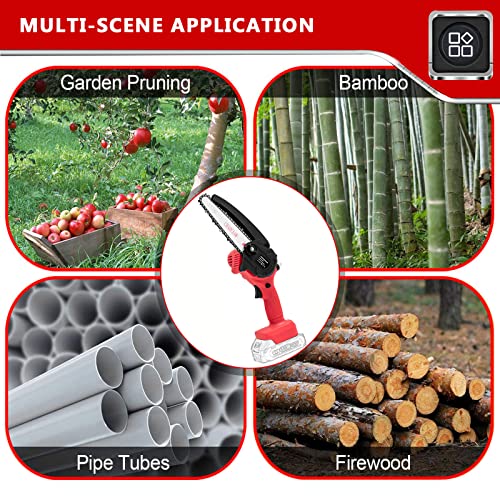 Mini Kettensäge 6-Zoll-Akku Kettensäge tragbare Astsägen 24V Einhand Lithium Elektro Säge mit 2 Akku zum Schneiden von Zweigen und Holz,red – Bild 8