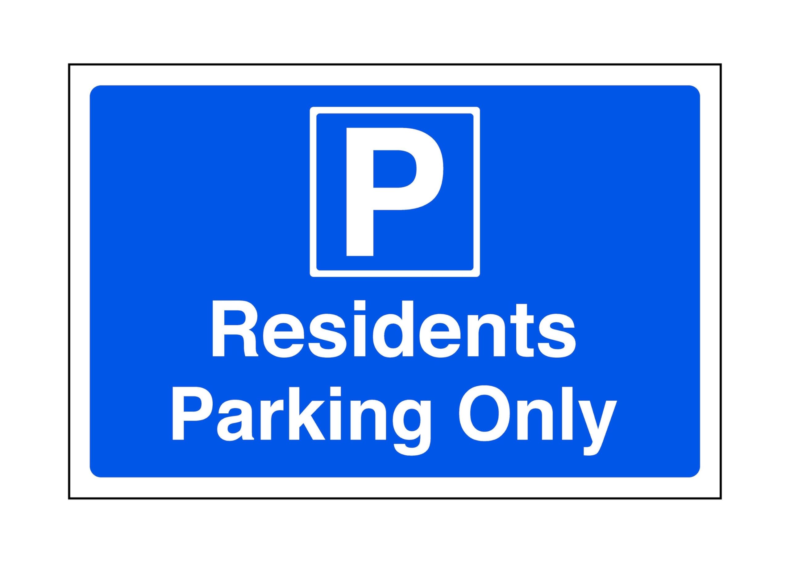 Residents parking only - Safety sign- 3mm Aluminum Dibond for indoor/outdoor usage (300mm x 200mm) 7m Viewing Distance.