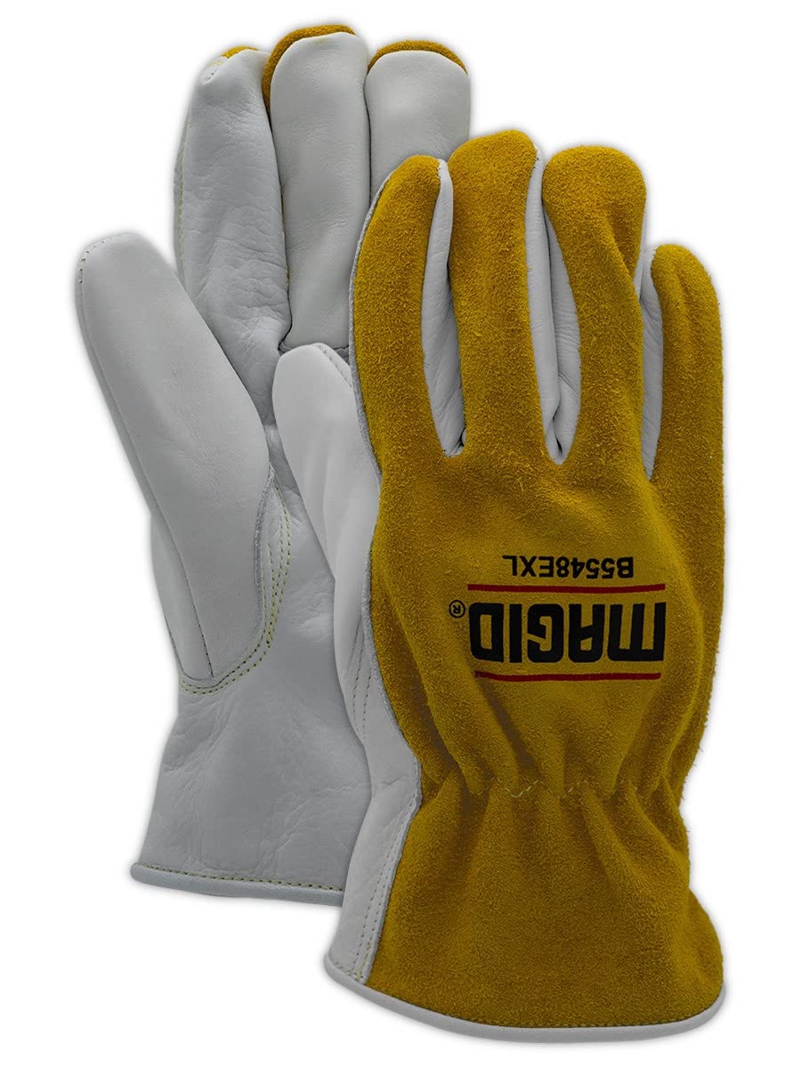 MAGID RoadMaster Grain Cowhide Leather Drivers Glove with Suede Split Leather Back - 9/L (6 PR)