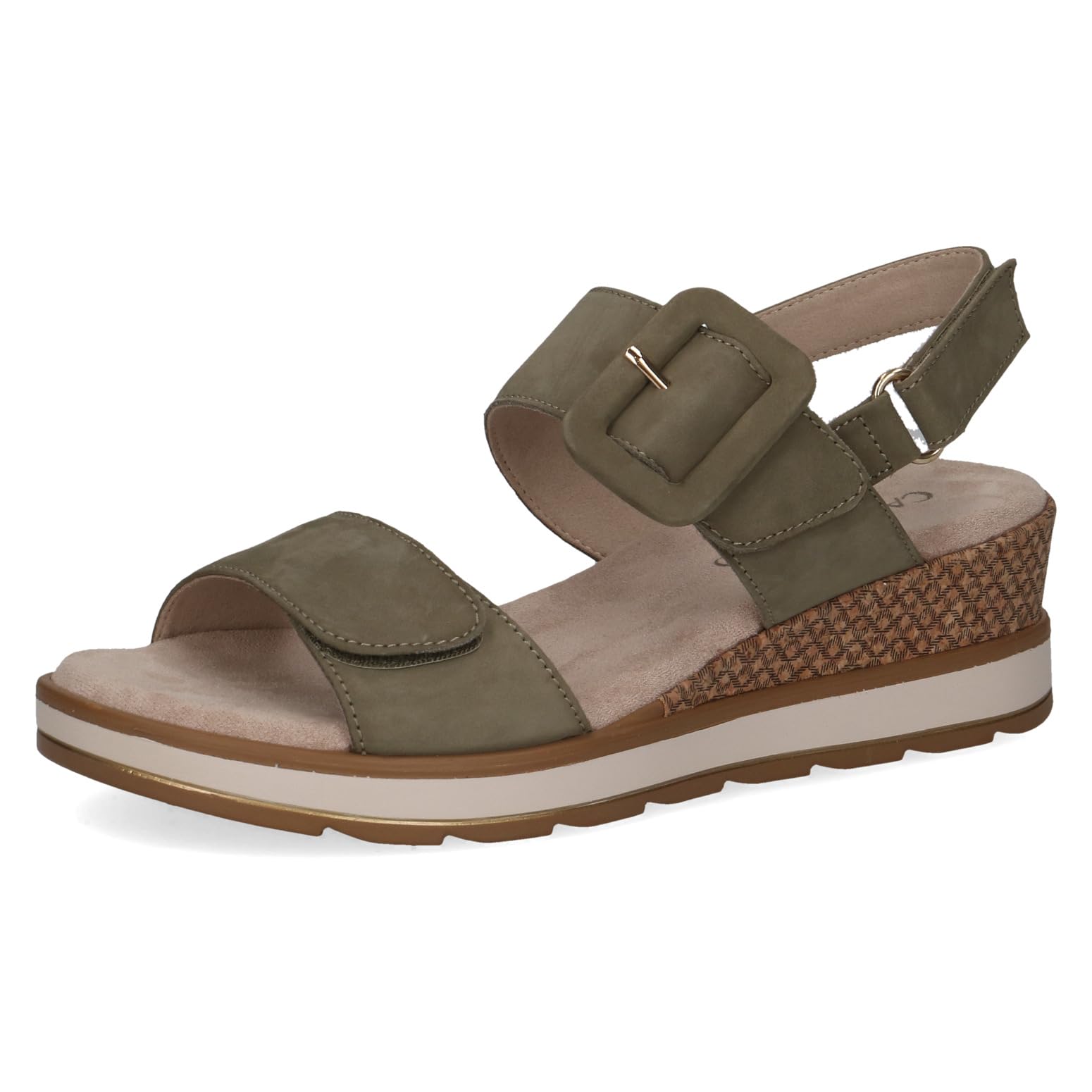 CAPRICE women's heeled leather sandals with footbed, green (Olive Nubuc), 3.5 UK