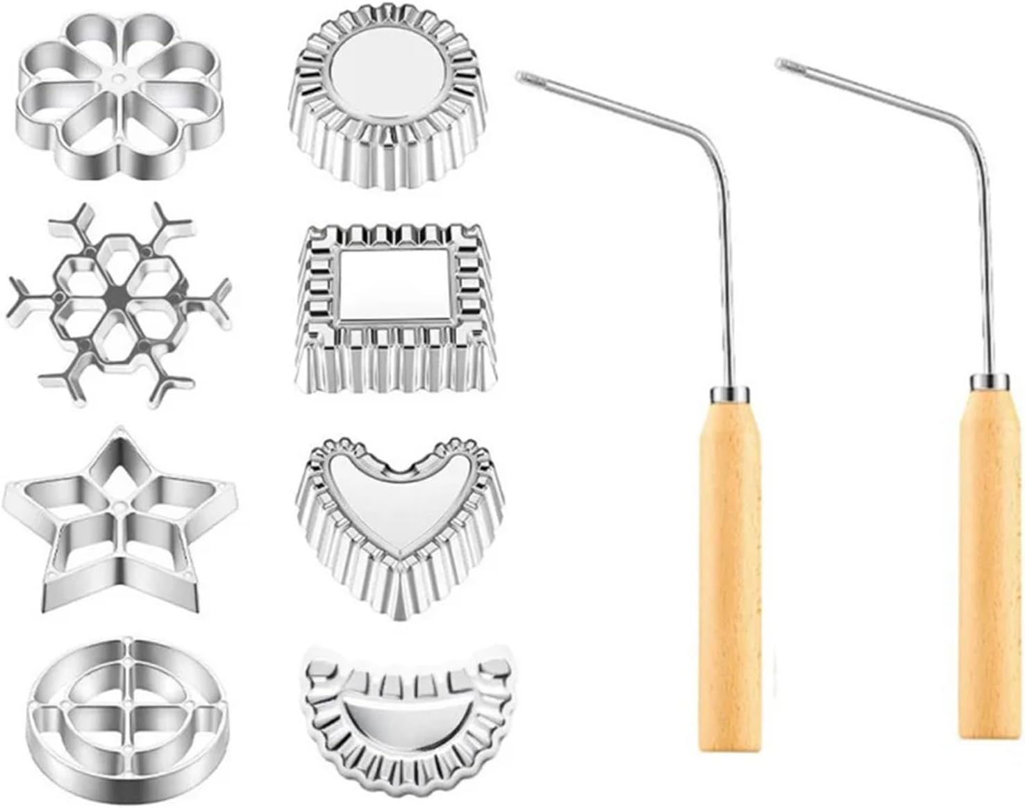 4-10-Piece Rosette Iron Set Bunuelos Mold with Handle Cookie Press Mold Baking Pastry Tools Kitchen Accessories(10 piece set)