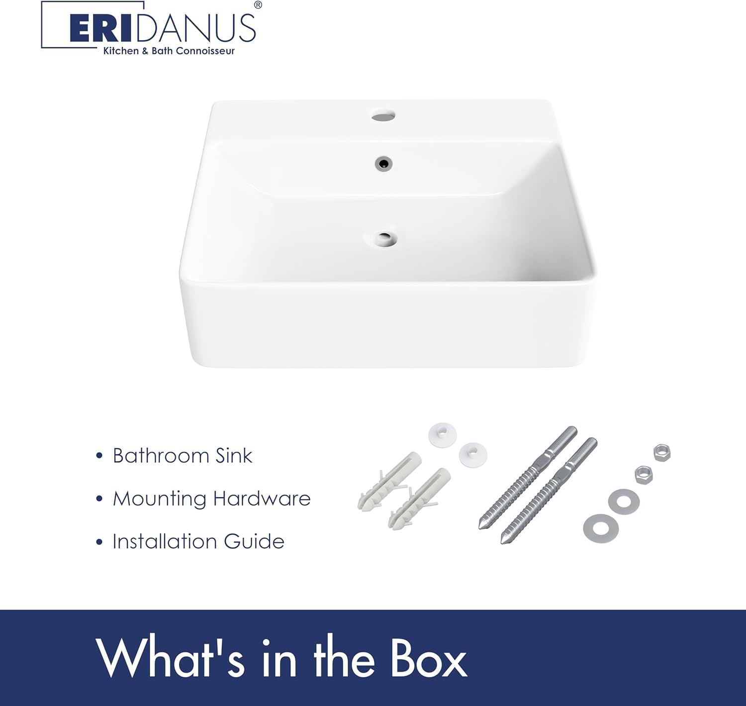 20" x 16" Bathroom Sink Vessel Rectangular, Eridanus Wall Mounted Sinks Above Counter Vanity Basin Bowl, Modern Floating Trough Washbasin for Bathroom, White Ceramic Glass Porcelain