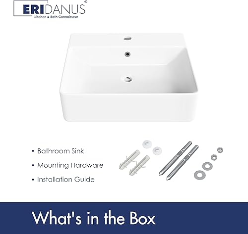 Miniatura 7 de Eridanus - Lavabo rectangular de 20 x 16 pulgadas, montado en la pared, sobre encimera, lavabo flotante moderno para baño, porcelana de vidrio de