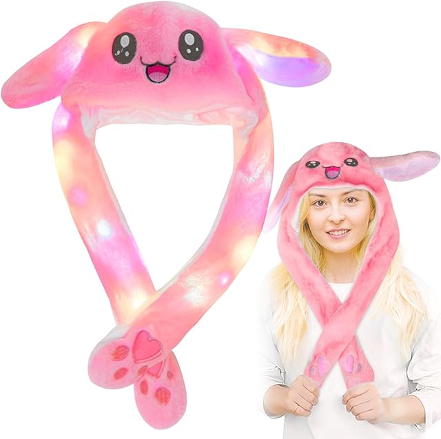 ZeYou Rabbit Hat with Moving Ears,Unisex Rabbit Hat,Party Hat Rabbit Ears,Bunny Hat Ear,Rabbit Fur Hat for Children Holiday Christmas Birthday Dressup Cosplay Costume Gift