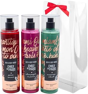 Bath & Body Works EMILY IN PARIS Collection - PARIS AMOUR, CHAMPAGNE IN PARIS, and MACARON CLOUD Fine Fragrance Mist 3-piece bundle with a Red Bow for Holidays - Full Size