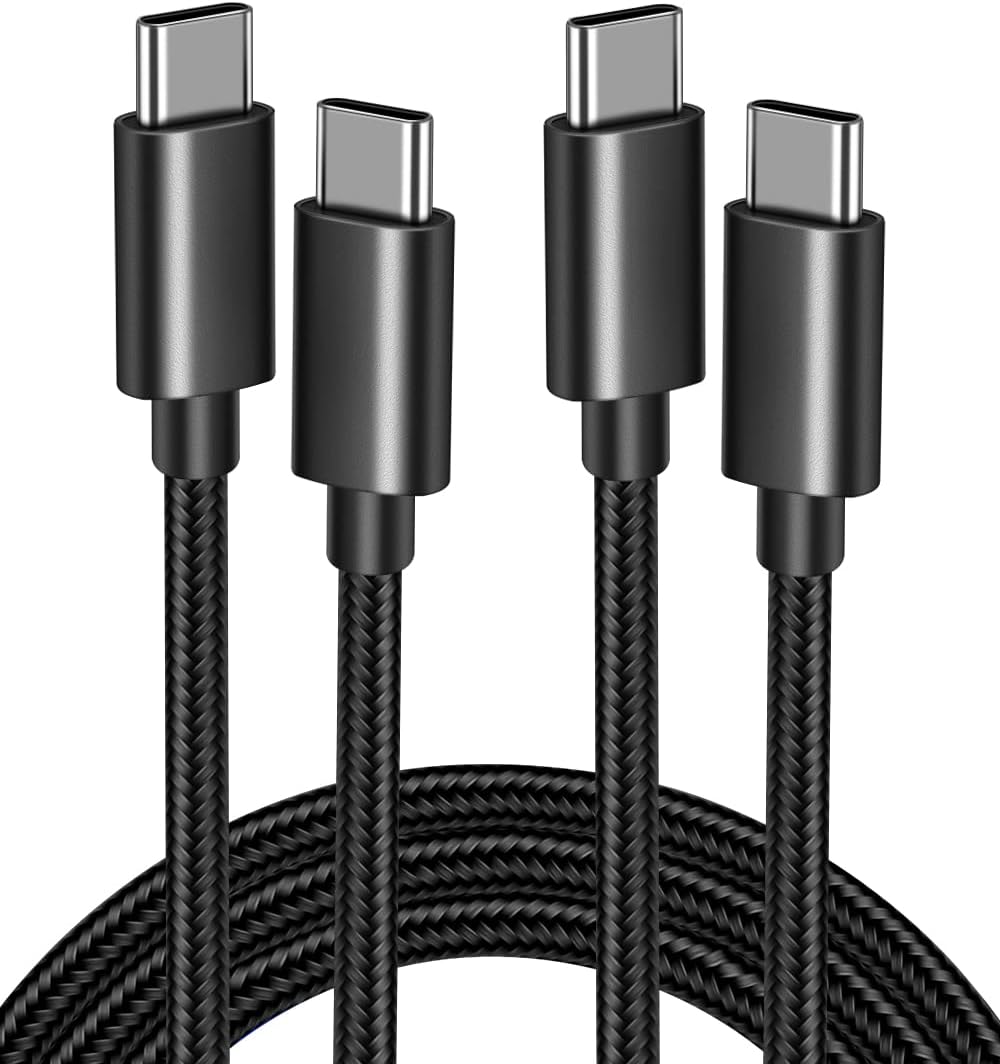 UDATON USB C to USB C Cable, USB C Cable, 60W Fast Charging Cable 2 Pack 6FT, Durable Long Nylon Braided Lightning Android Charger Cable Compatible with Samsung S21 S20, MacBook, iPad, Switch, Black