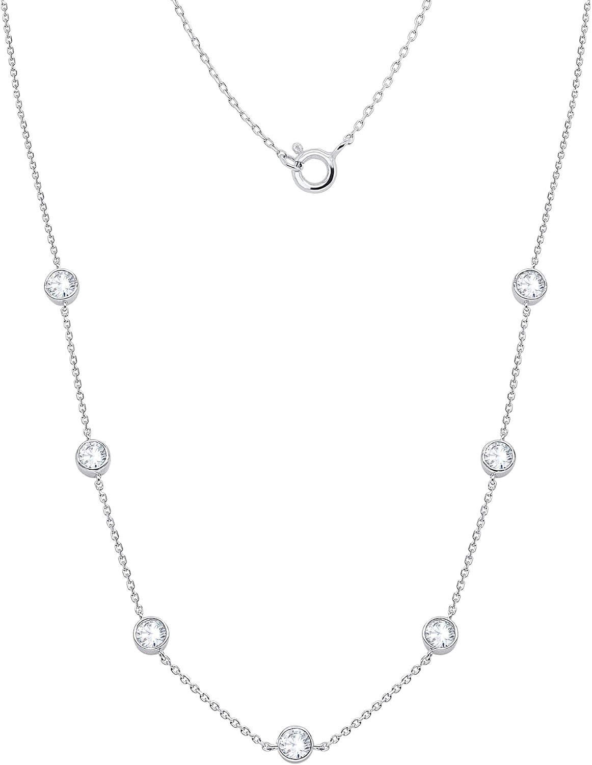 2.80 CTTW Bezel-Set Lab Grown Diamond Station Necklace for Women – 14K Gold Plated 925 Sterling Silver – VS1 Clarity E–F Color Diamonds, Adjustable 16–18 Inch Necklace