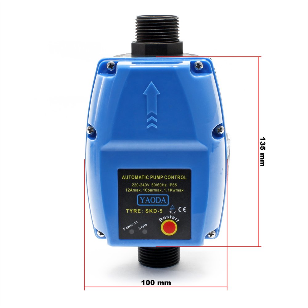 Wiltec Wyłącznik ciśnieniowy do hydroforu SKD-5 230 V 1-fazowy do 10 bar, z 2 kablami, regulator ciśnienia z zabezpieczeniem przed suchobiegiem