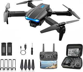 Drone DLI E99 4K com câmera dupla - Controle remoto adulto, 4 asas, 2 baterias, bolsa de armazenamento, cabo USB