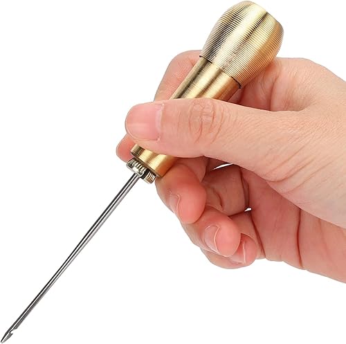 Miniatura 6 de Punzón de costura de cuero de lona, punzón de aguja de coser de cuero cosido a mano con 2 piezas de mango de cobre y 6 agujas para reparación de