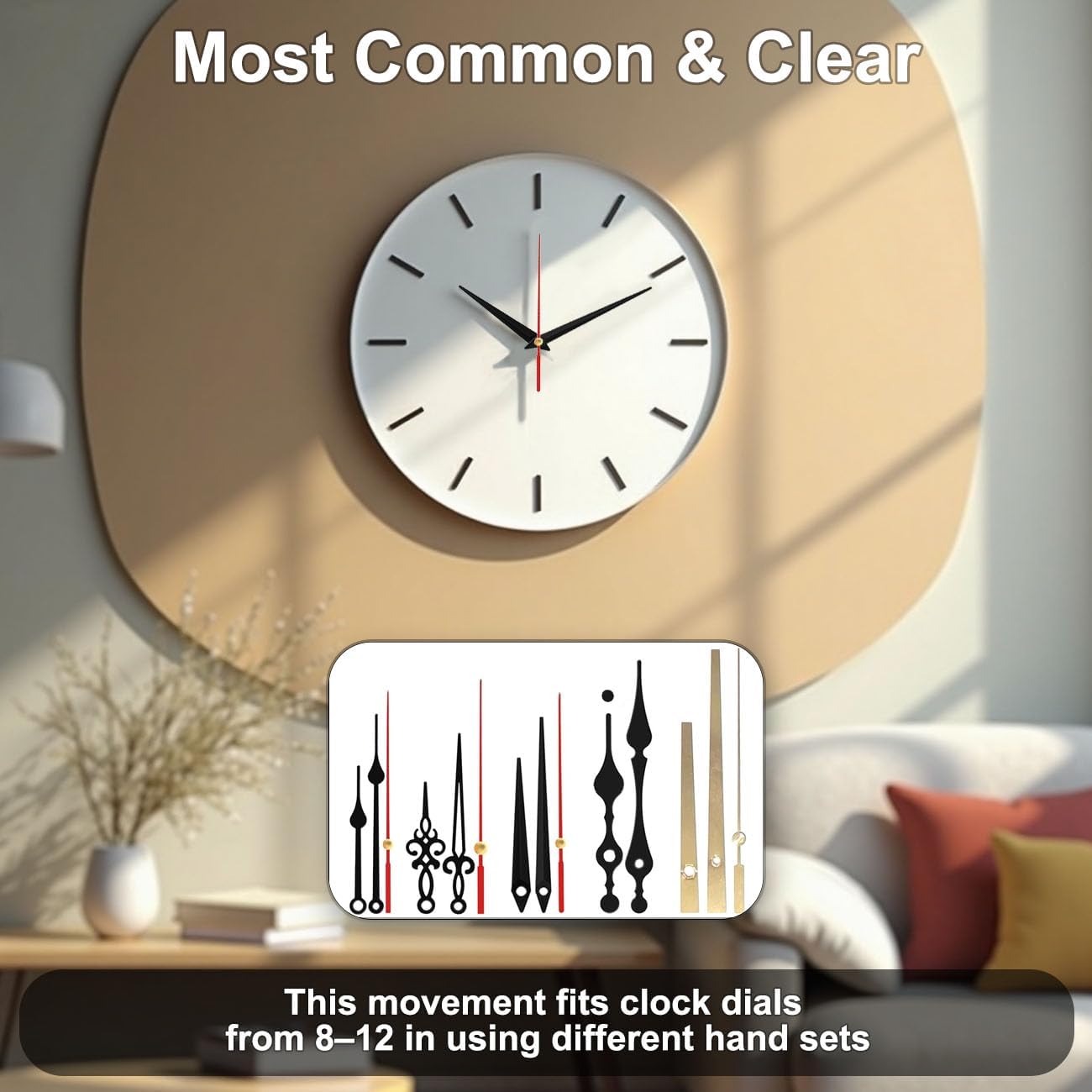 2-Pack Silent Sweep Quartz Clock Movements with 5 Versatile Clock Hands – DIY Wall Clock Repair Kit (Black)
