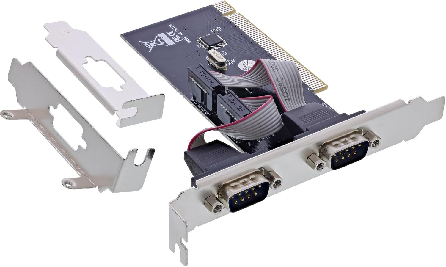InLine® PCI Interface Card, 2 x 9-Pin Serial, RS232, CH351Q, High Transfer Rate, Compatible with Windows and Linux, Easy Installation, 66636A