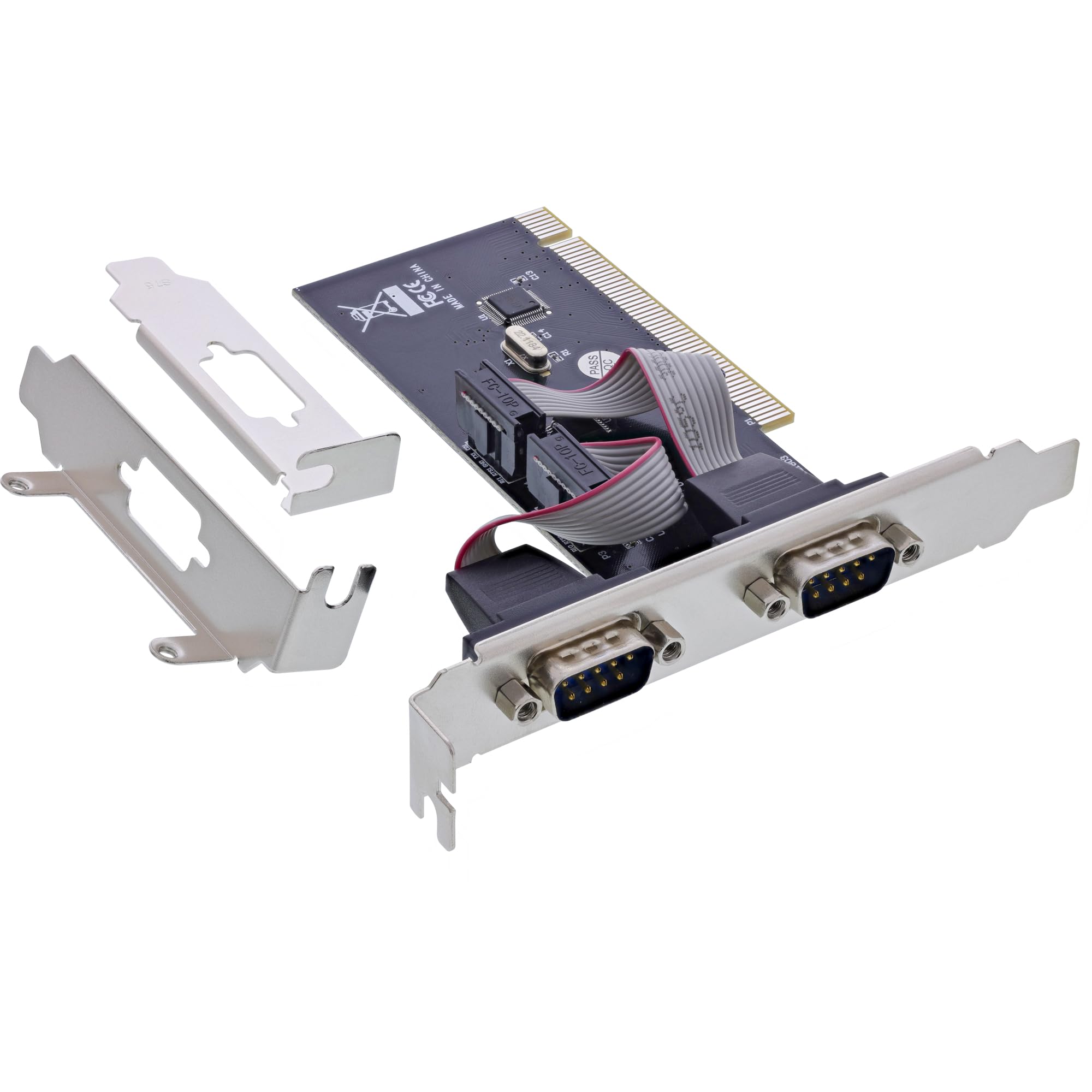 InLine 66636A Lot de 2 Cartes d'interface PCI série RS232 CH351Q 9 Broches Haut débit Compatible avec Windows et Linux Installation Facile