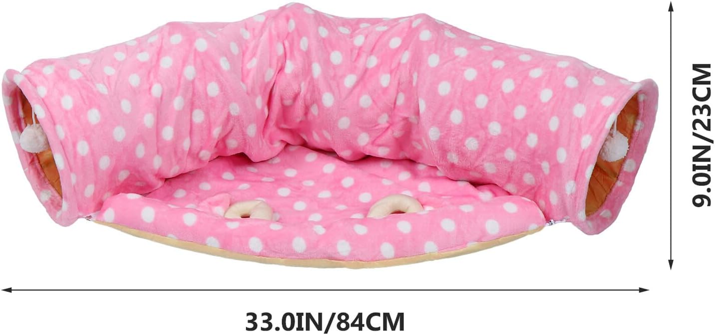 Foldable Pink Crinkle Cat Tunnel with Storage Interactive Cat Play Tent for Kittens and Adults
