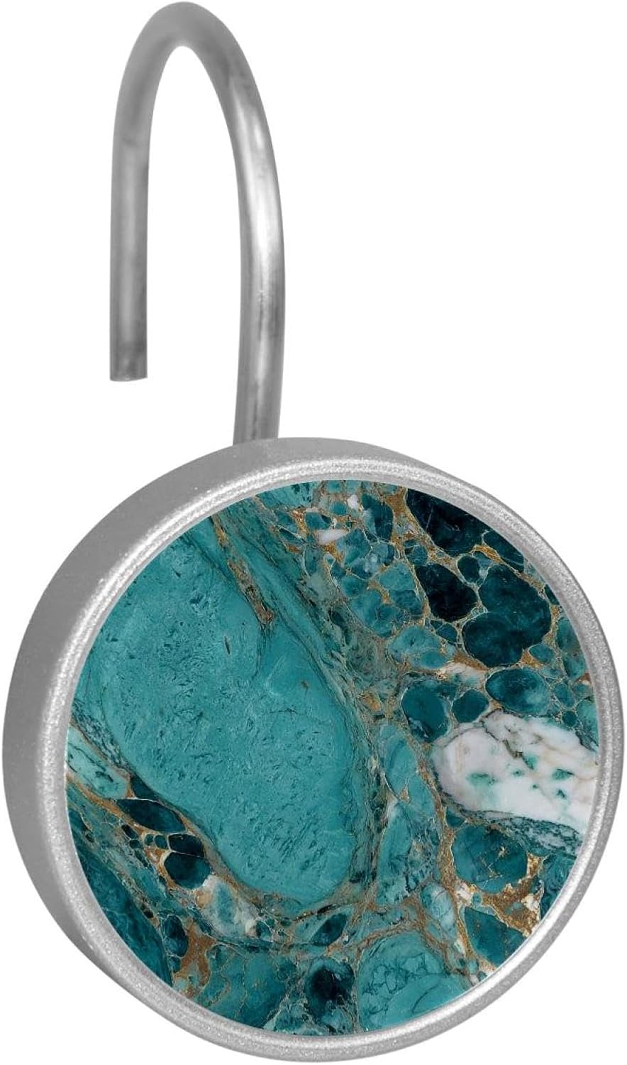 Set of 12 Turquoise Marble Shower Curtain Hooks, Stainless Steel Shower Hangers for Bathroom, Rustproof Decorative Shower Rings for Bedroom Living Room Shower Curtain Rod
