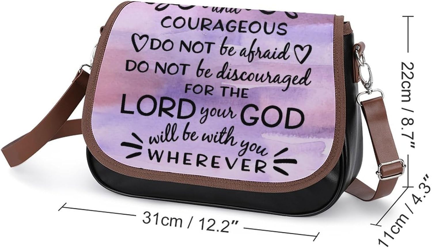 Joshua 1 9 Be Strong Bible Scripture VerseWomen's Faux Leather Crossbody Bag, Waterproof Wrinkle-Resistant Shoulder Bag with Detachable Strap, Large Capacity Casual Handbag, Fashion Daily Purse for Sh