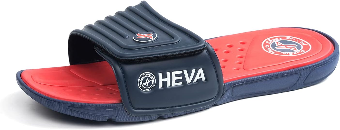 FUNKYMONKEY Men's Slide Sandals with Adjustable Upper and Comfort Quick-Dry Footbed Beach Shower Slippers