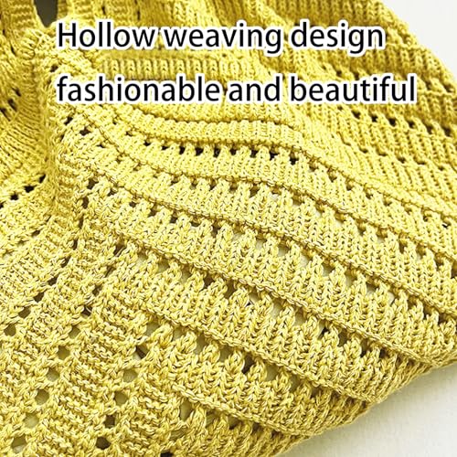 Image of Crochet Beach Tote Bag Summer Vacation Handbags Beach Bag for Women Cute Woven Shoulder Purses Mesh Knit Crochet Bag