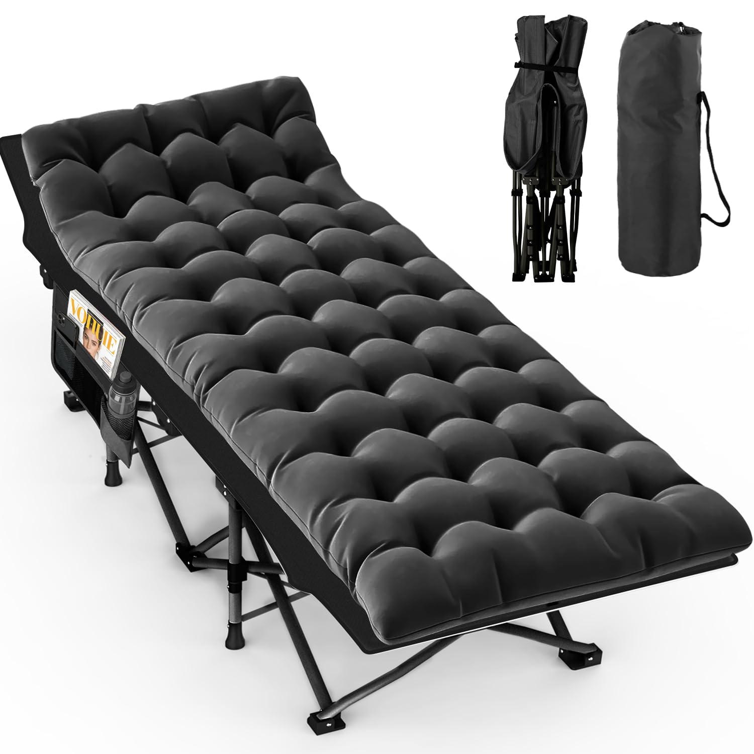 SPYLAVE Campingbett Klappbar XXL mit Matratze, Extra Breit, Tragbares Feldbett 220kg Belastbar, 600D Oxford-Gewebe, Stabiles Stahlgestell, Campingliege für Outdoor Indoor Garten Camping