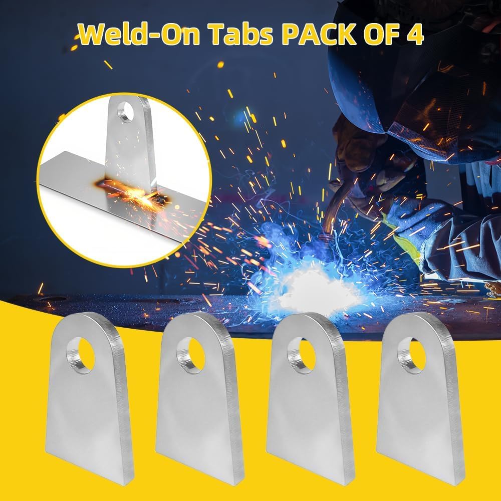 Weld on Tabs Shock Mount Brackets 2-1/2"x1-3/4"x1/4" 4Pcs | Heavy-duty carbon steel weld-on tabs. 1/2" mounting hole. Flat bottom design for secure welding. MIG/TIG/arc compatible