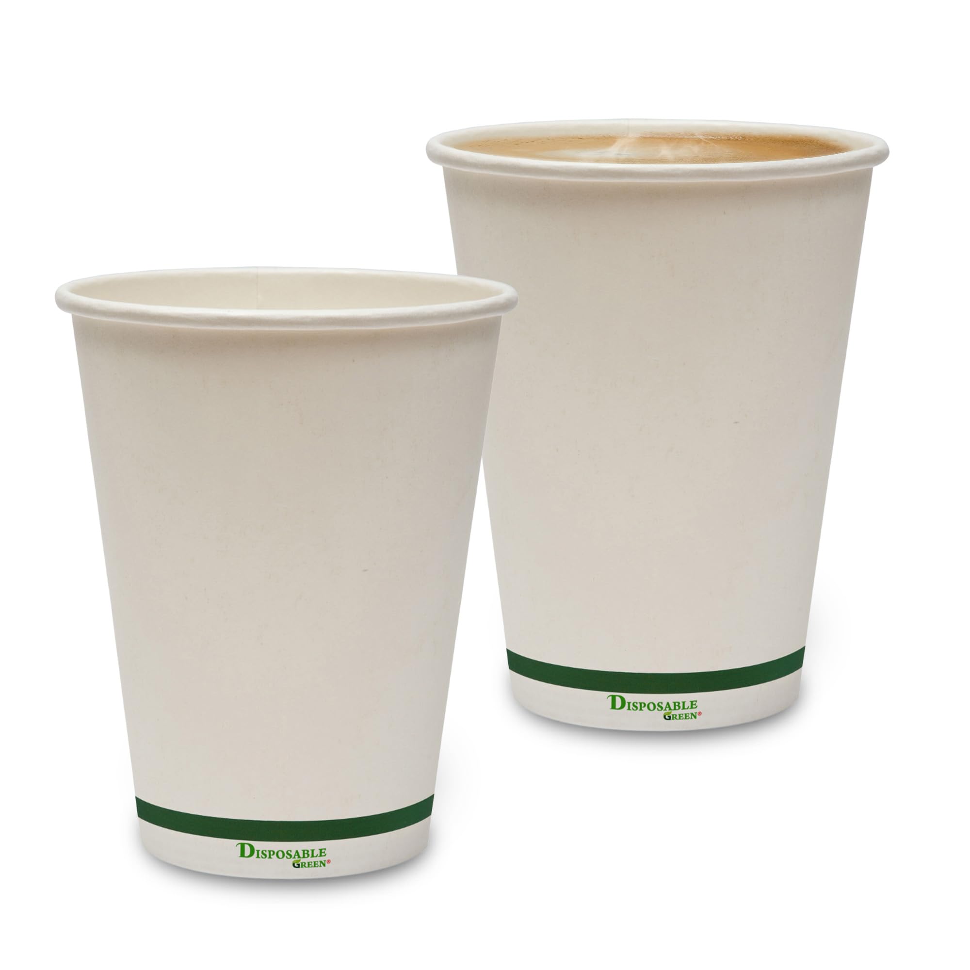 DISPOSABLE GREEN® | 10, 12, 16 oz Coffee Cups | Unique Aqueous Lined | Certified Home Compostable |Tea Cups - Eco - Biodegradable -Containers for Office, Party & Wedding (100, 12 oz [340 mL])