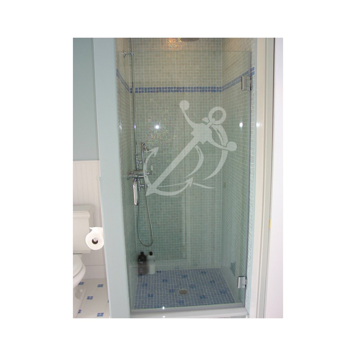 Anchor and Wave Etched Vinyl Decal For Shower Door or