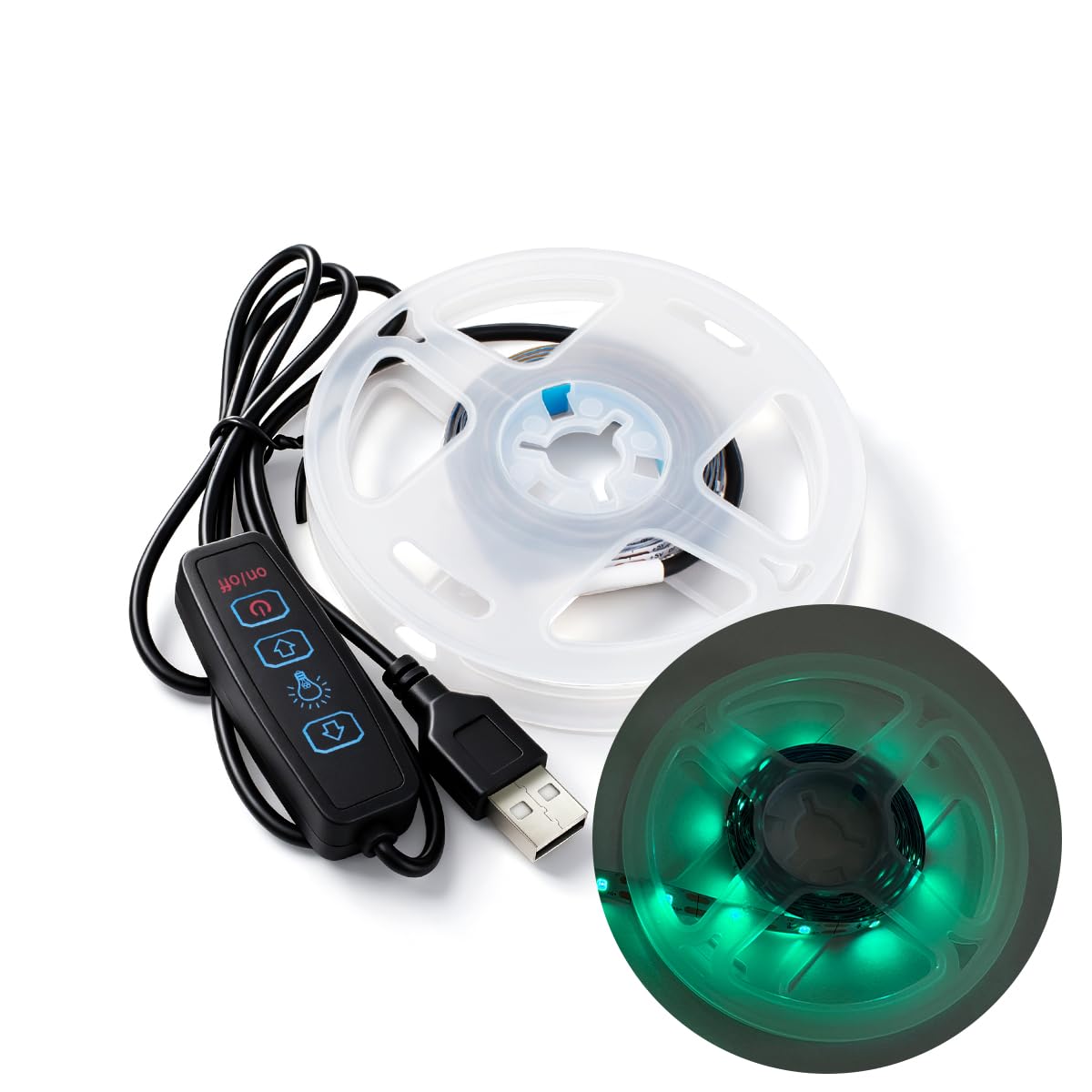 Innfeeltech 2M SMD LED Light Strip, 8mm Width 5V Green 60LEDs/m Light Strip, USB Connector
