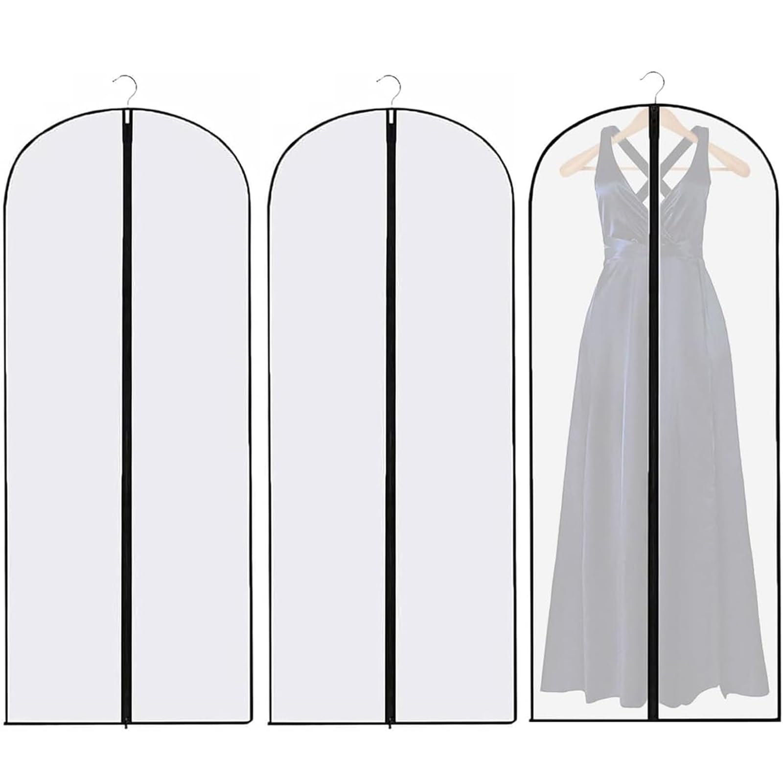 Dress Bags, 3PCS Long Dress Bags Covers, 60 * 140 cm Garment Covers Translucent with Zip Waterproof Dustproof, Protector Full Length for Long Dress Shirts Suits Jackets Coats Storage