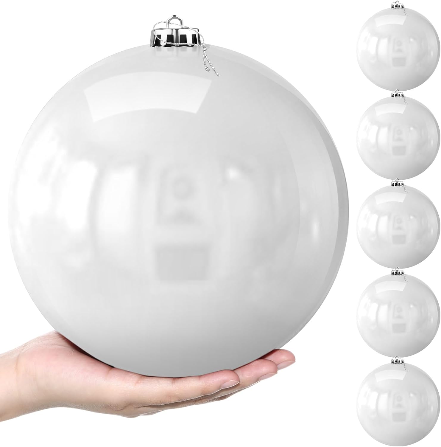 Zubebe 6 Pcs 8" Extra Large Outdoors Christmas Balls Ornaments Jumbo Oversized Christmas Tree Decorations Giant Hanging Xmas Plastic Balls Ornaments for Lawn Yard Decoration (White)