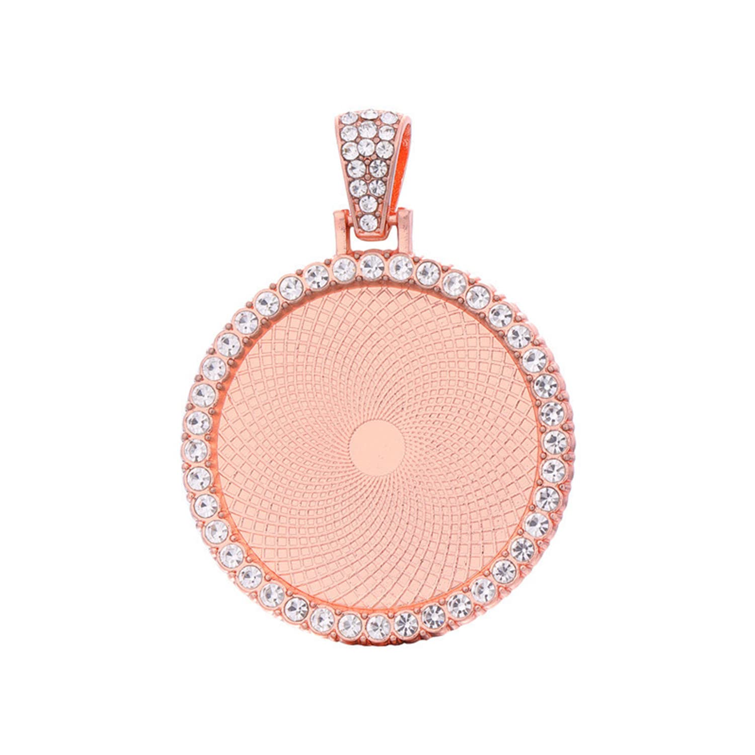 SAUNUCHI 10pcs 25mm 30mm Round Cabochons Pendant Bezel Trays Settings Rhinestone Necklace Blank Base for Jewelry Necklace and Key Rings Making (25mm, Rose Gold)