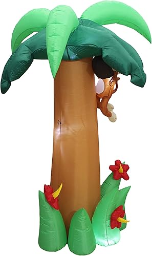Miniatura 4 de Palmera inflable de 6 pies de alto para fiesta de verano con mono, coco y flor, luces LED preiluminadas, para exteriores, interiores, césped, patio,