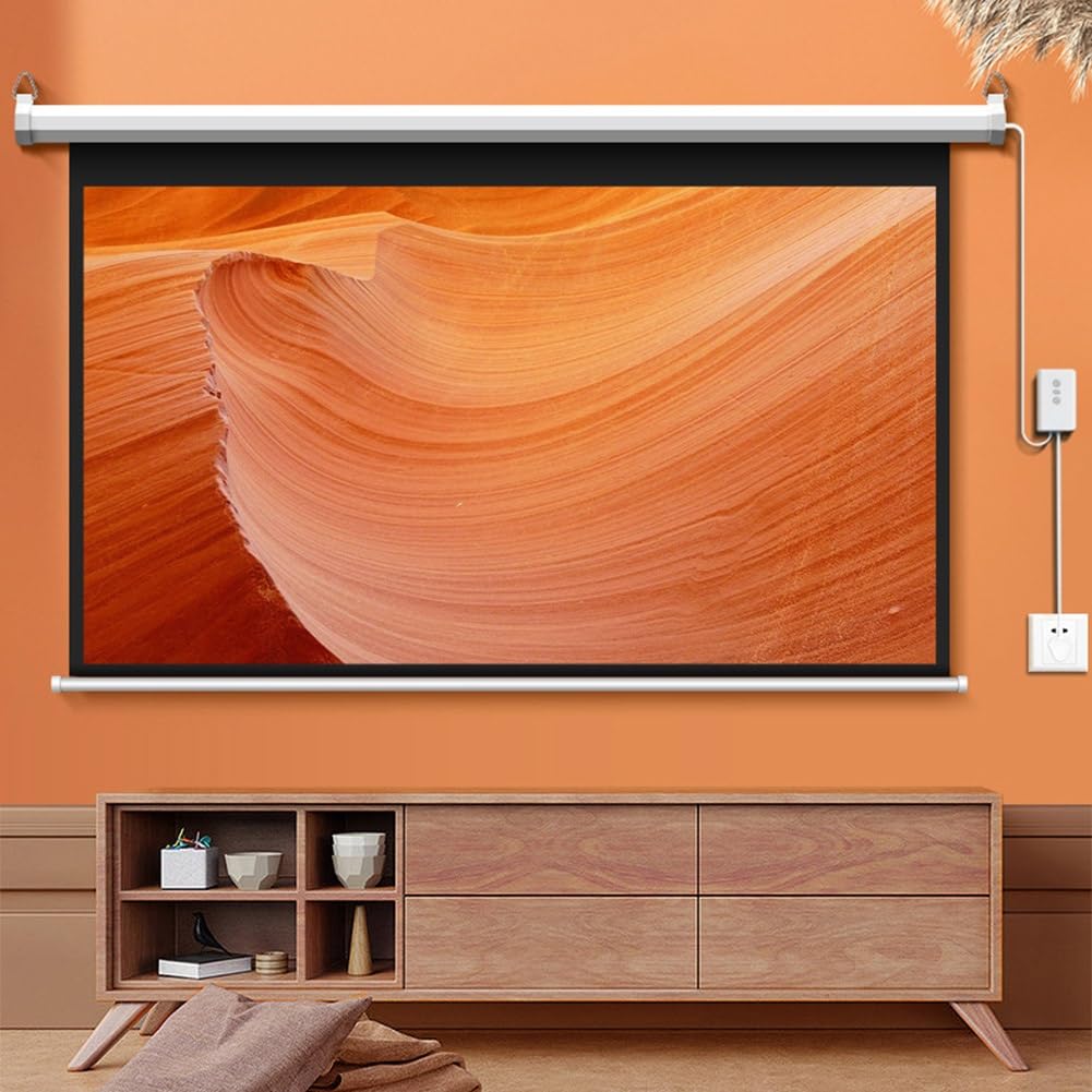 Écran de Projection motorisé 60 Pouces 16:9, 4K HD, rétractable et Automatique avec télécommande, for la Maison, Le Bureau ou la Salle de Classe