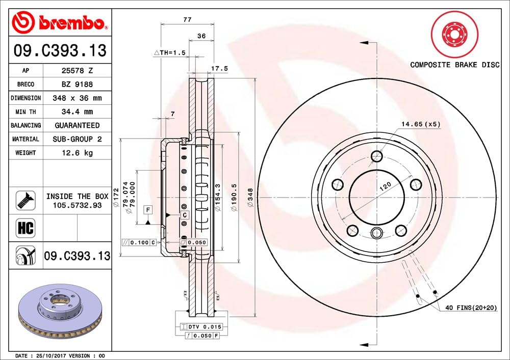 BREMBO 09.C393.13 tarcze hamulcowe