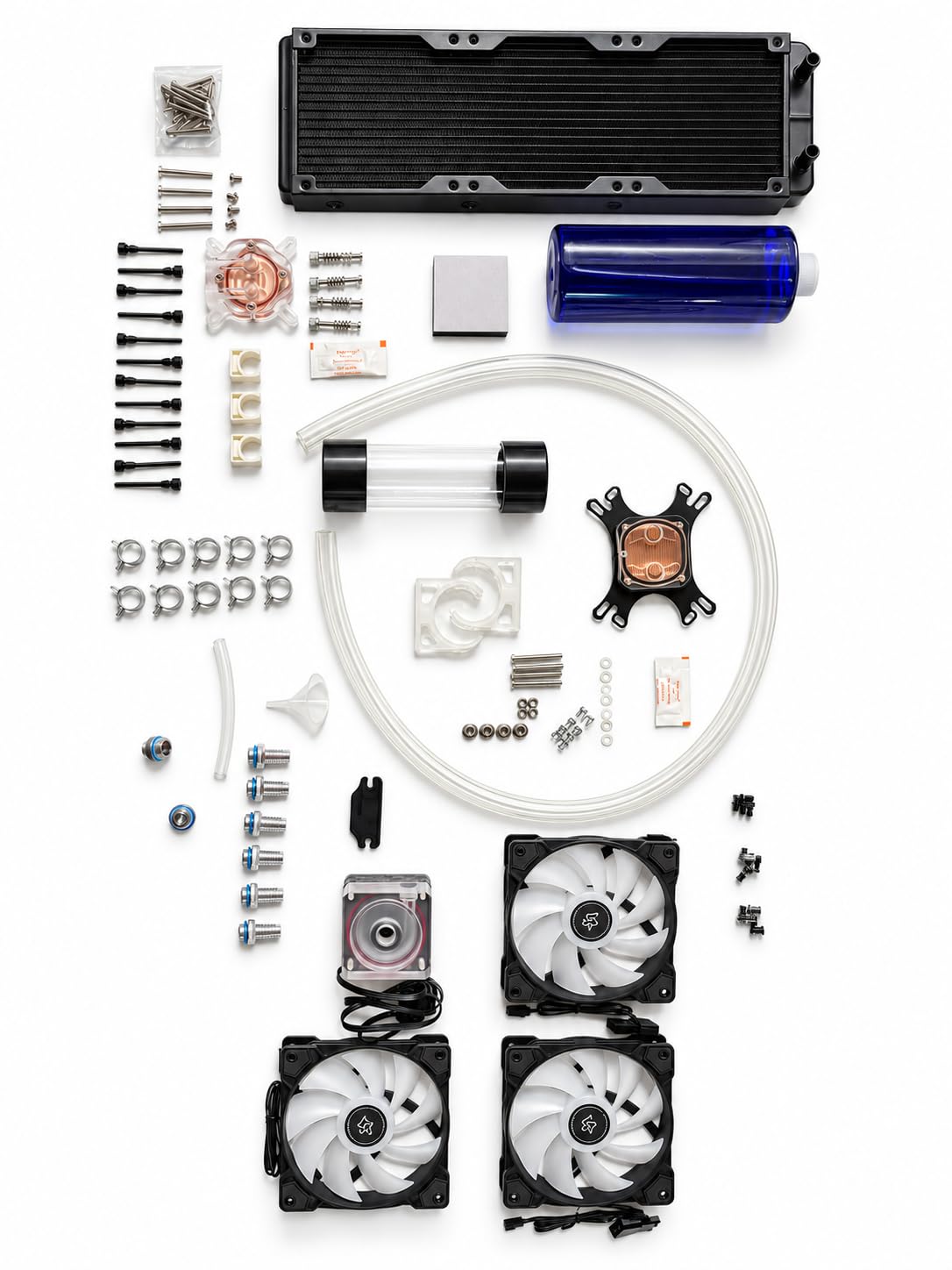 Freeze. DIY Custom Wasserkühlungs-Set 4 für PC, 360 mm Radiator, CPU- und GPU-Wasserblock, 3 Lüfter, Premium-Pumpe, Ausgleichsbehälter und Soft-Tubes