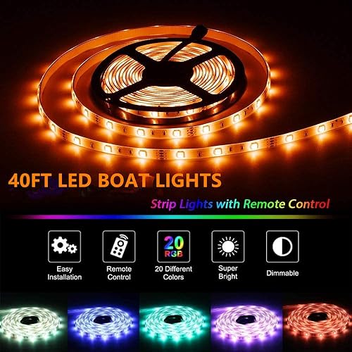 Miniatura 3 de Tira de luces LED para barco, 12 V, 40 pies, luces LED de pontón marino, multicolor, luz interior de barco, cubierta de barcos, casco, remolque,