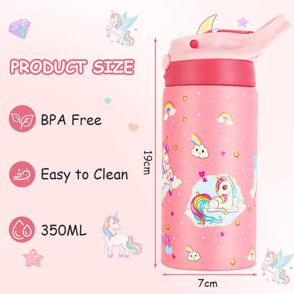 flintronic 350ml/12oz Kids Water Bottle Stainless Steel with Straw, Vacuum Insulated Water Bottles, BPA Free - Image 2