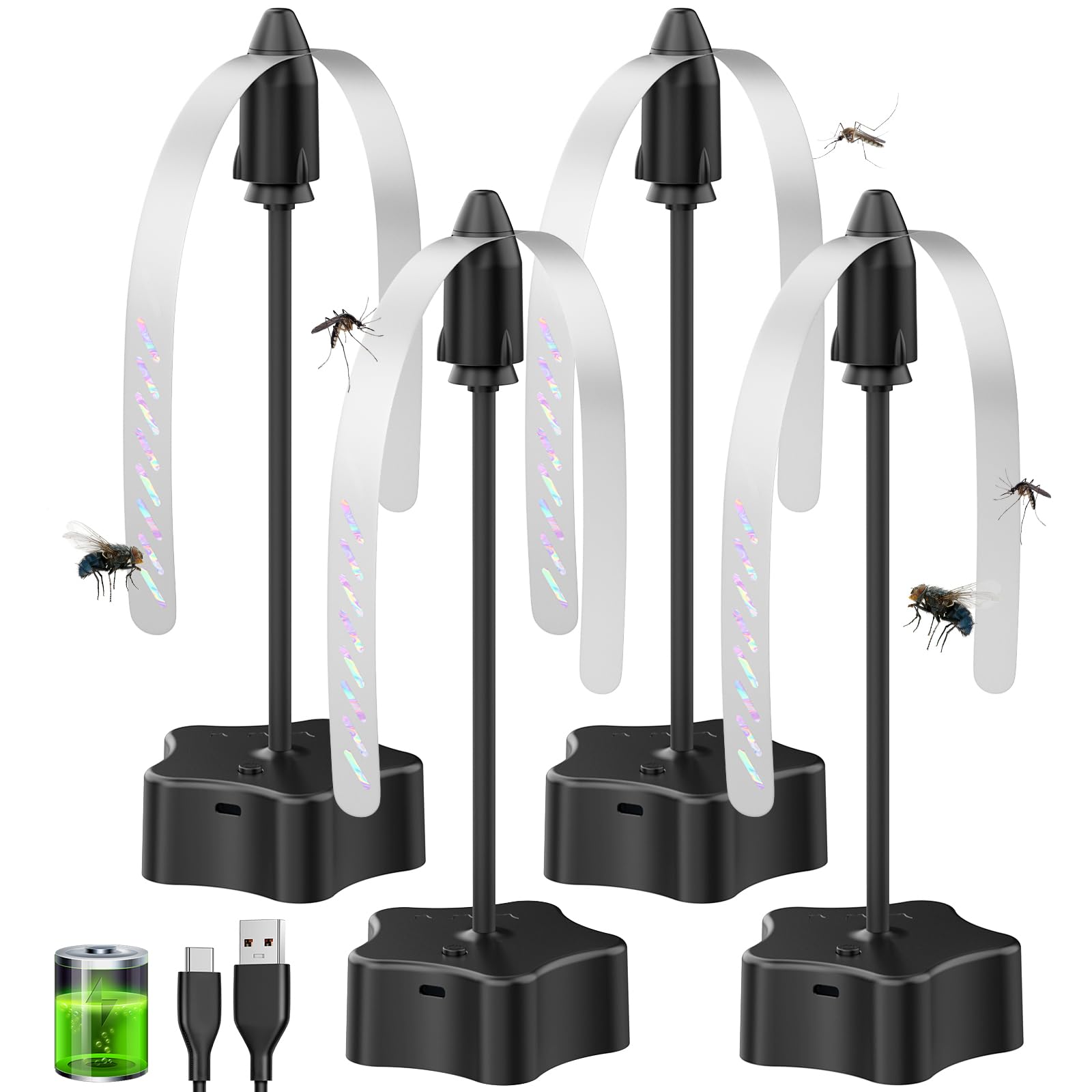 Ventilateur Anti-Mouches 4 Pièces, Rechargeable par USB, Ventilateur Portable pour Terrasse, Jardin, Restaurant, Pique-Nique – Protection Efficace Contre Les Insectes Volants