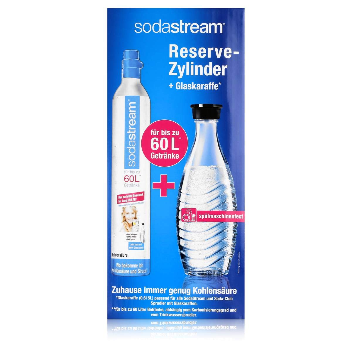 Sodastream 1100065490 Reservepack mit 1x CO2-Zylinder und 1x 0,6 L Glaskaraffe, metall