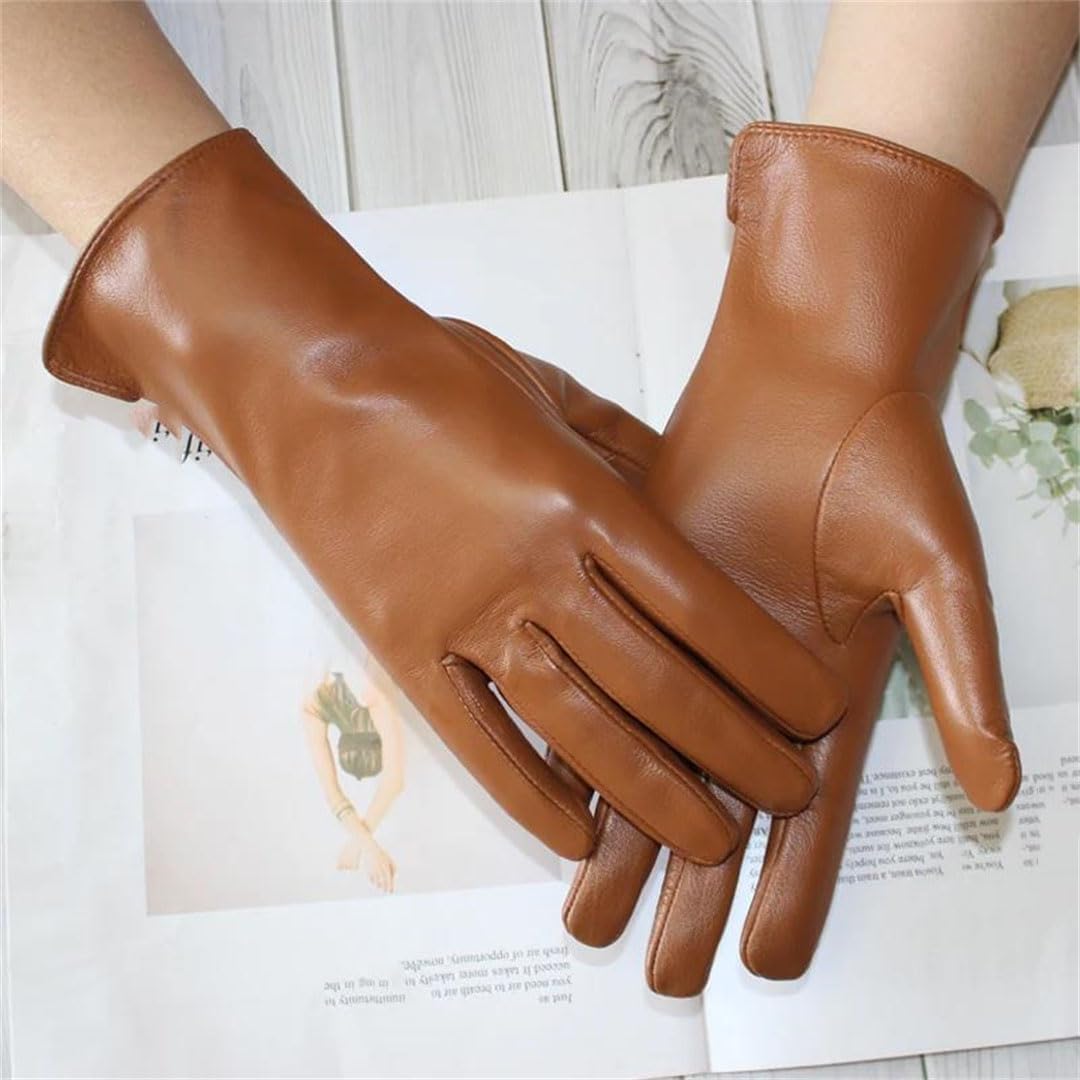 Gants de conduite en cuir pour femme, fins et non doublés, pour écran tactile, couleur unie