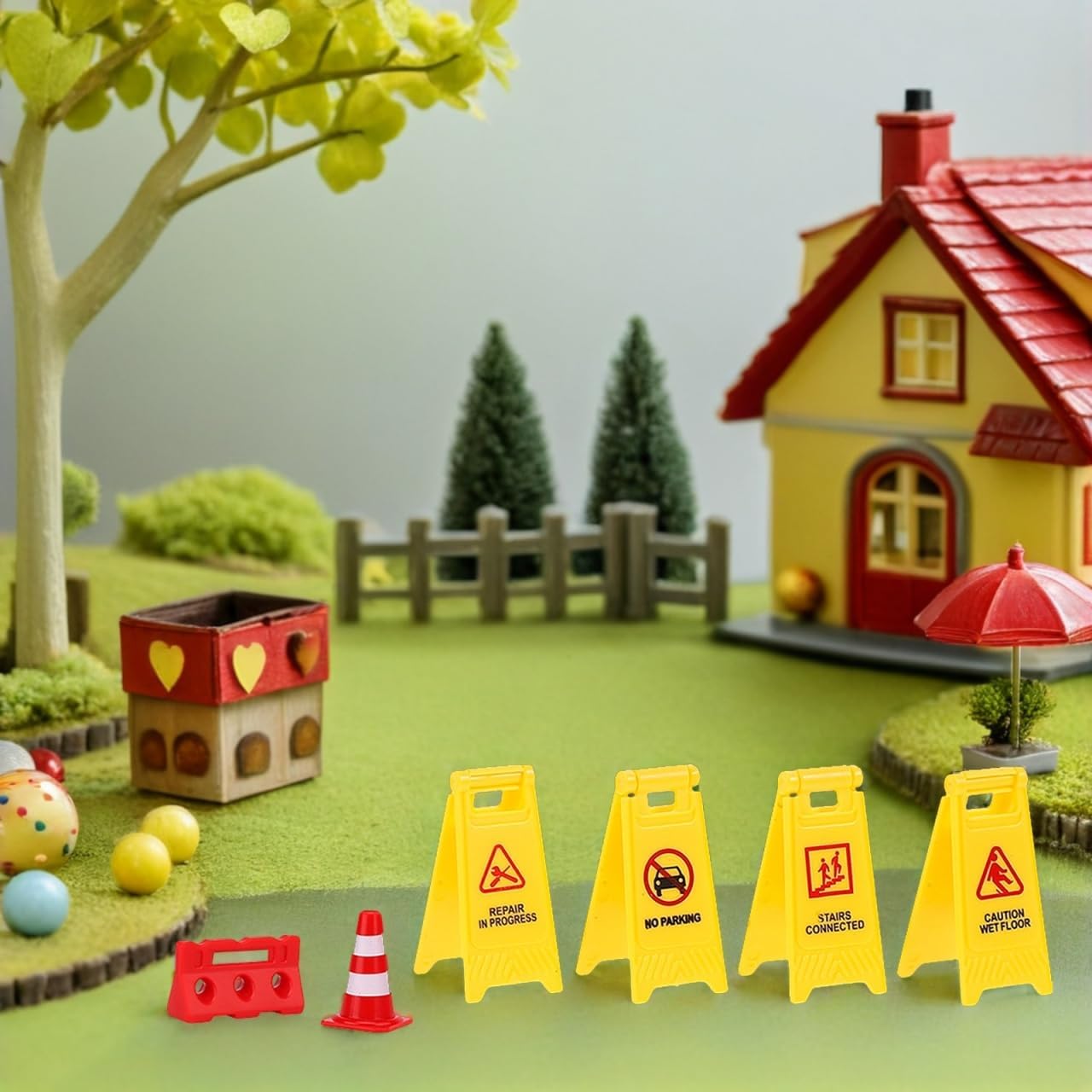 TOYANDONA 31Pcs Road Signs for Kids, Miniature Plastic Traffic Cones Mini Barrel Roadblocks Toys Set Educational Playset Pieces for Boys& Girls